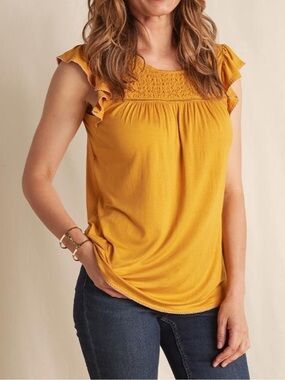 < Matilda Jane Mustard Yellow Smocked Short Sleeve Top >